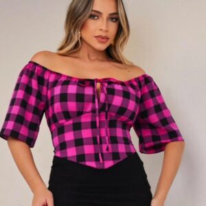 CROPPED XADREZ EM TECIDO CREPE CEDA POSSUI BOJO